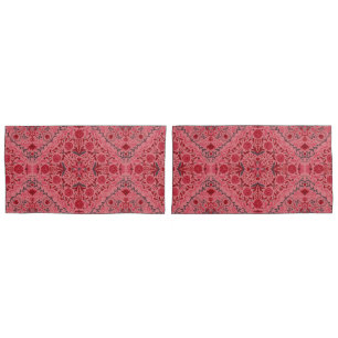 Floral tiles in red and watermelon pink pillow case