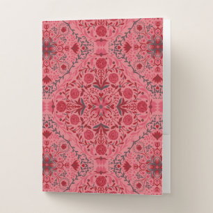 Floral tiles in red and watermelon pink pocket folder