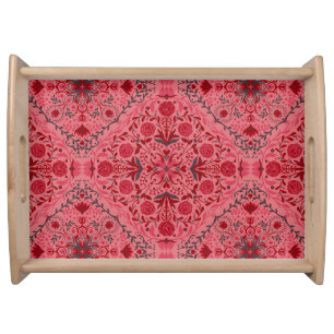 Floral tiles in red and watermelon pink serving tray