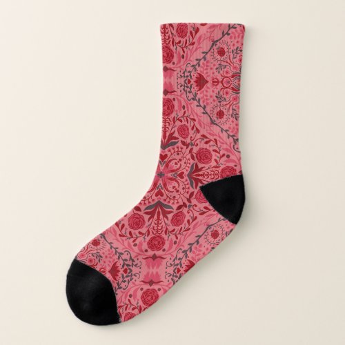 Floral tiles in red and watermelon pink socks