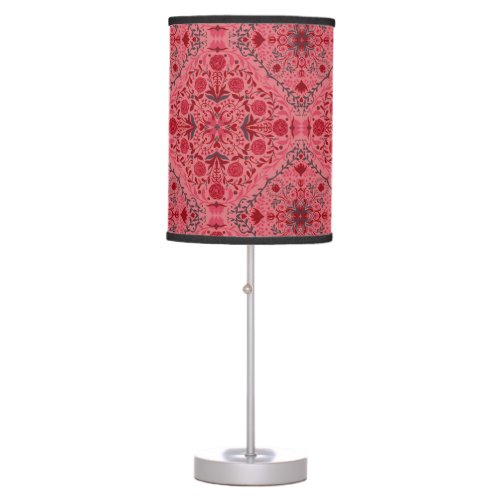 Floral tiles in red and watermelon pink table lamp
