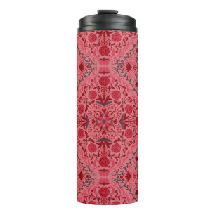 Floral tiles in red and watermelon pink thermal tumbler