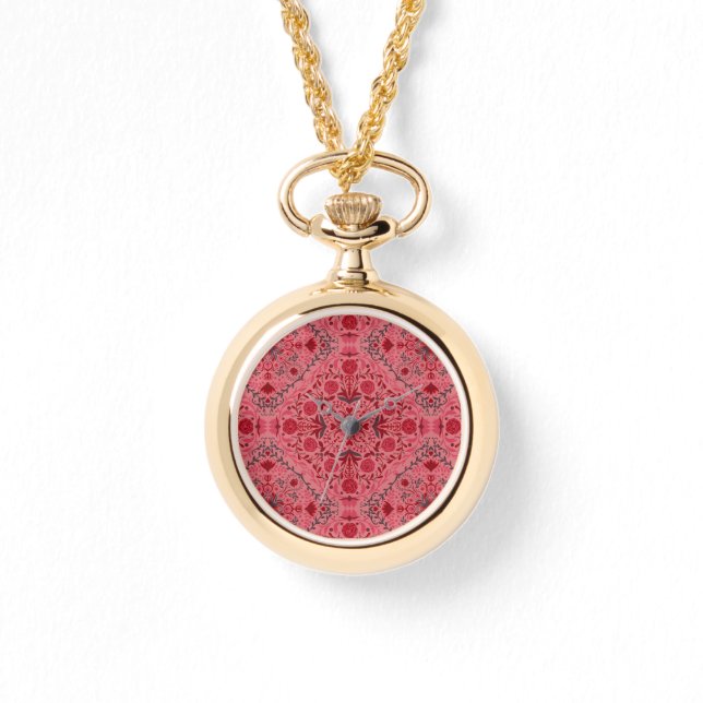 Floral tiles in red and watermelon pink watch (Front)