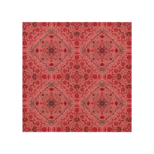 Floral tiles in red and watermelon pink wood wall art