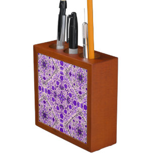 Floral tiles in violet and cotton candy pink desk organizer