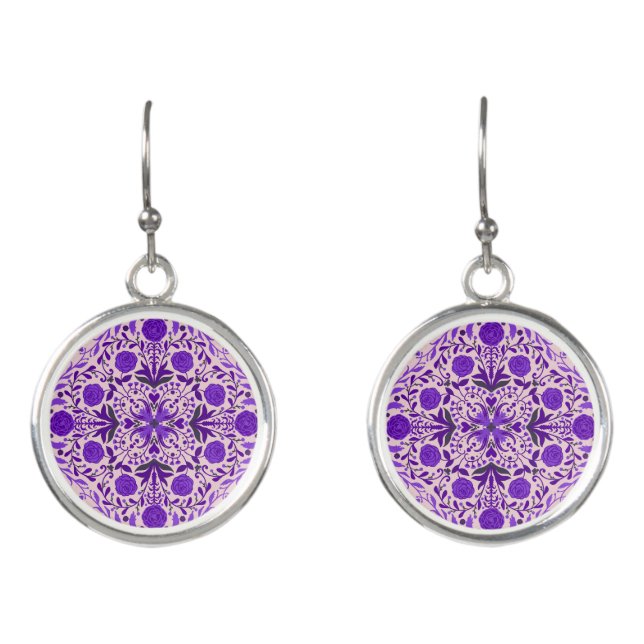 Floral tiles in violet and cotton candy pink earrings (Front)