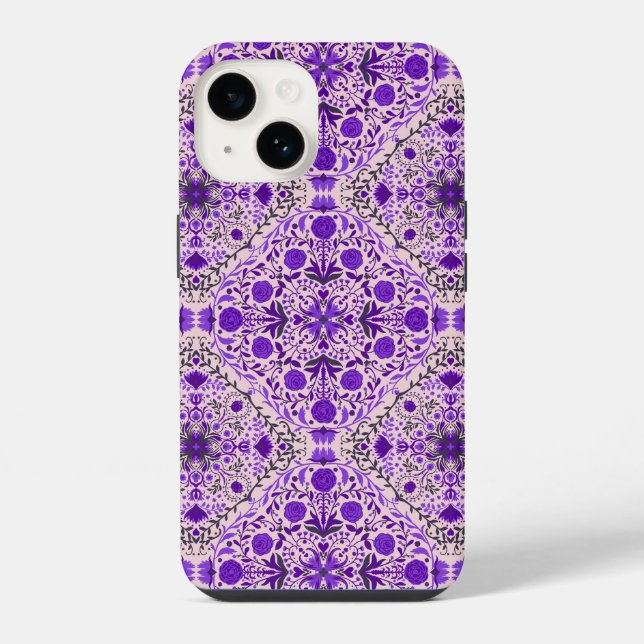 Floral tiles in violet and cotton candy pink iPhone case (Back)