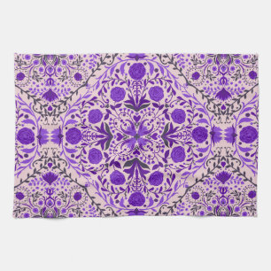 Floral tiles in violet and cotton candy pink kitchen towel