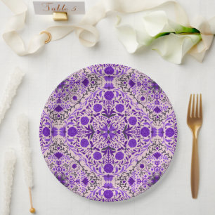 Floral tiles in violet and cotton candy pink paper plates