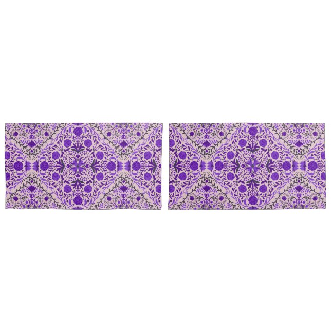 Floral tiles in violet and cotton candy pink pillow case (Front-Set)