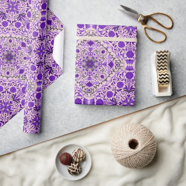 Floral tiles in violet and cotton candy pink wrapping paper (Crafts)