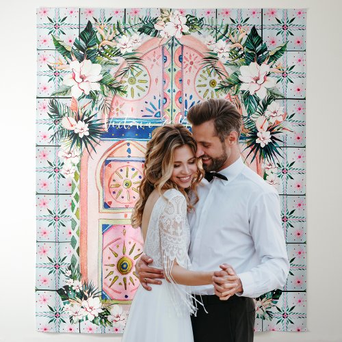 Floral Tiles  Moroccan Tropic Wedding Photo Booth Tapestry