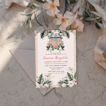 Floral Tiles | Moroccan Tropical Bridal Shower Invitation by IYHTVDesigns at Zazzle