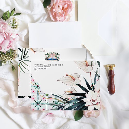 Floral Tiles  Moroccan Tropical Wedding Envelope