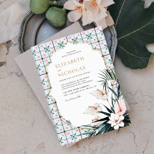 Floral Tiles Moroccan Tropical Wedding Invitation