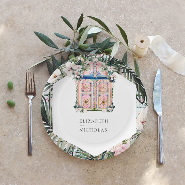 Floral Tiles | Moroccan Tropical Wedding Paper Plates (Creator Uploaded)