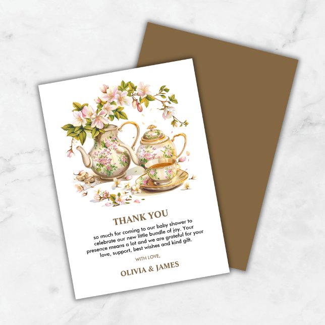 Floral Time for Tea Baby Shower Thank You Card  (Floral Time for Tea Baby Shower Thank You Card )