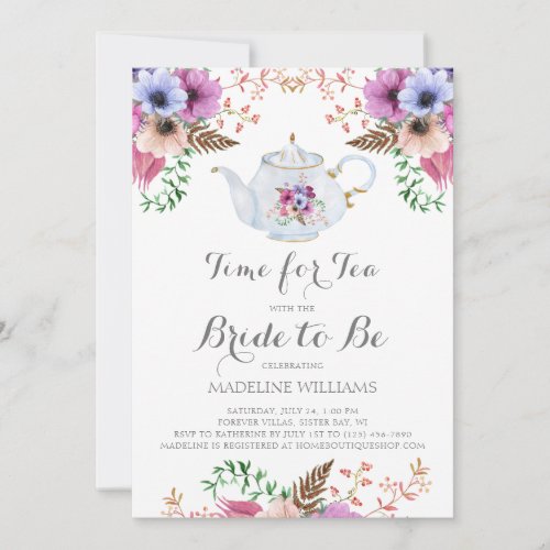 Floral Time For Tea Bridal Shower Invitation