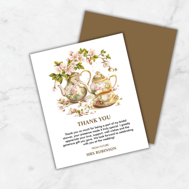 Floral Time for Tea Bridal Shower Thank You Card  (Floral Teapot Time for Tea Bridal Shower Thank You Card )
