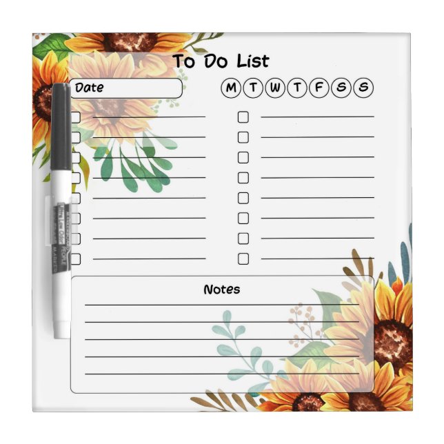 Floral To Do List Dry Erase Board (Front)