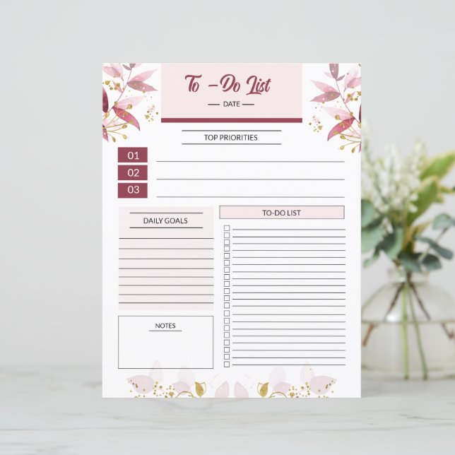 Floral To Do List Template (Standing Front)