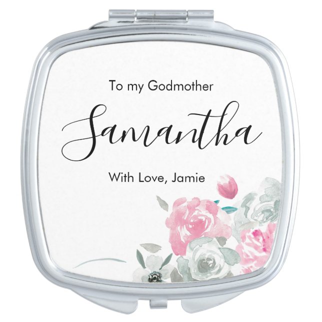 Floral To my Godmother Personalized Baptism Compact Mirror (Front)