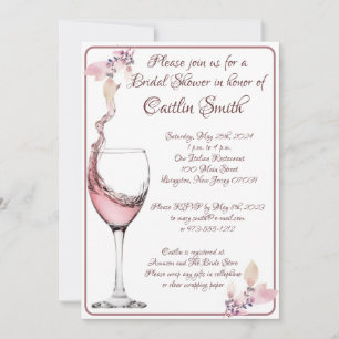 "Floral Toast" 5x7 White and Rose Bridal Shower Invitation