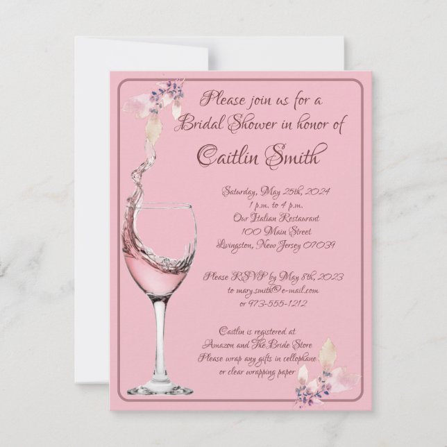 "Floral Toast", Pink Rose Bridal Shower Invitation (Front)