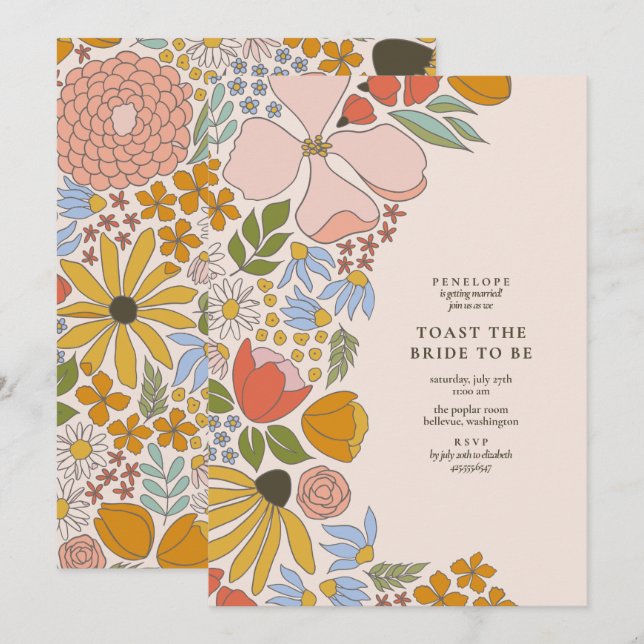 Floral Toast the Bride Cocktail Hour Shower  Invitation (Front/Back)