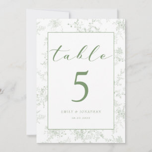 Floral Toile Green Wedding Table Card