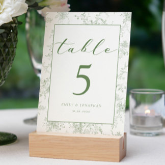 Floral Toile Green Wedding Table Number