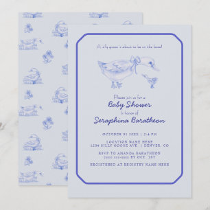 Floral Toile Silly Goose Baby Shower Invitation