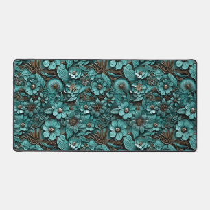 Floral Tooled Leather Desk Mat