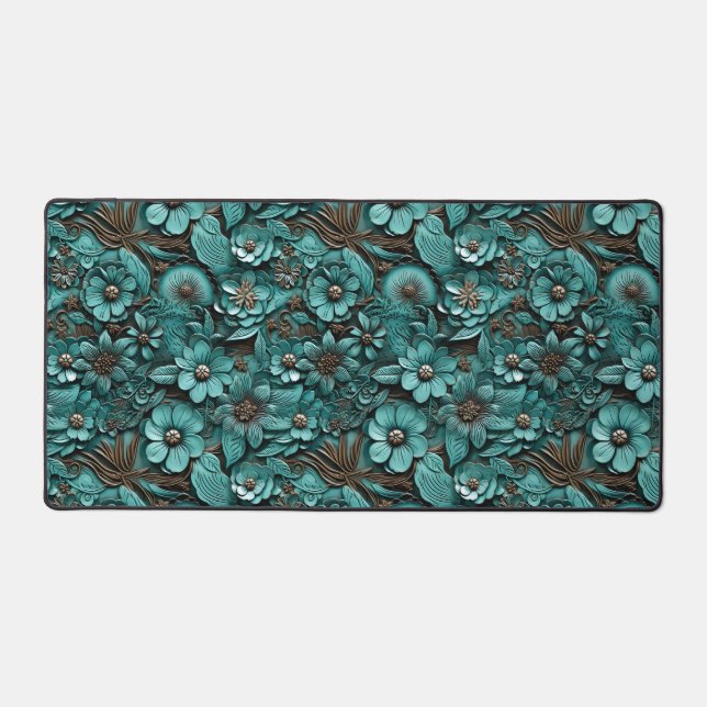 Floral Tooled Leather Desk Mat (Front)