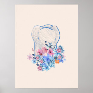 Floral tooth medical art poster 