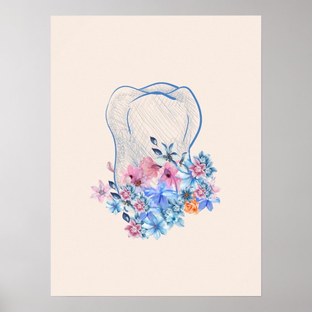 Floral tooth medical art poster  (Front)