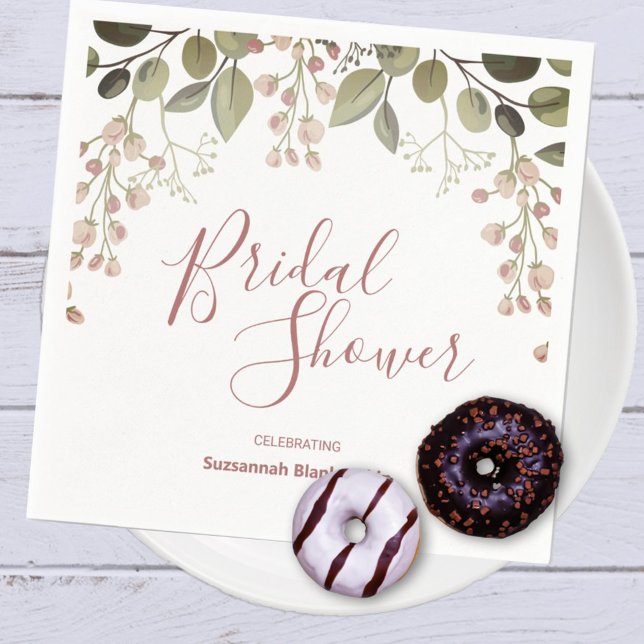Floral Top Border Bridal Shower Template Napkins (Personalize or remove the template text on the bottom of the napkin. )