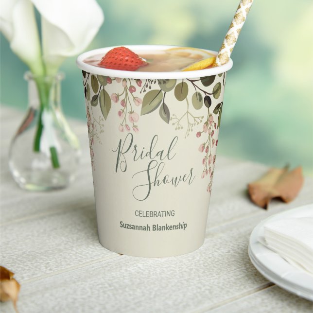 Floral Top Border Bridal Shower Template Paper Cup (Insitu)
