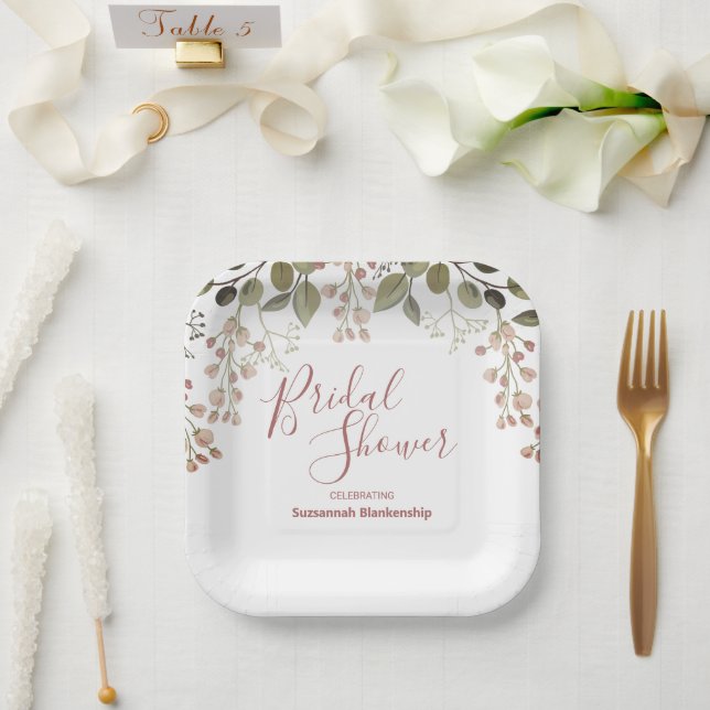 Floral Top Border Bridal Shower Template Paper Plates (Wedding)