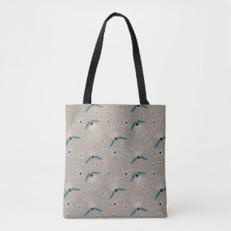 Floral Tote Bag - Teal & Beige on Sunwashed Taupe