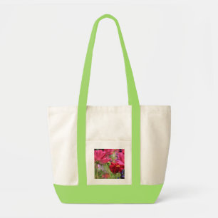 Floral tote, Pink Wildflowers, Natural/Lime Tote Bag