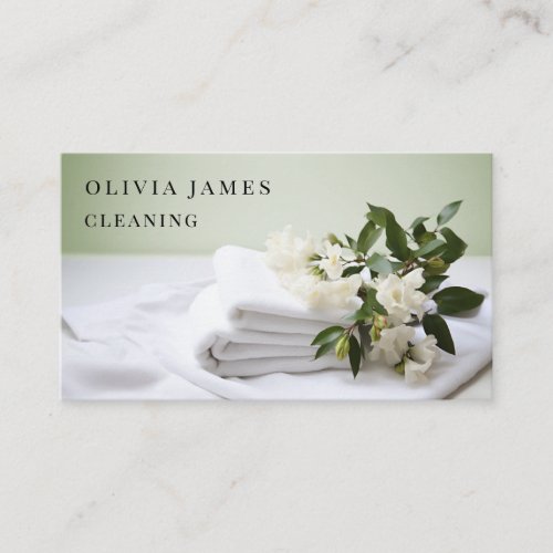 Floral Towel Cleaning Maid Housekeeper service Business Card