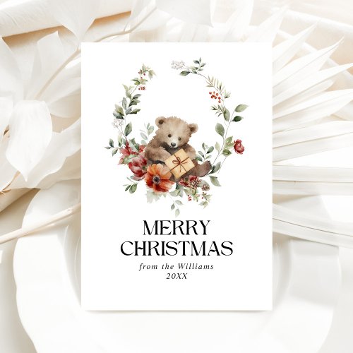 Floral traditio Elegant Watercolor Merry Christmas Holiday Card
