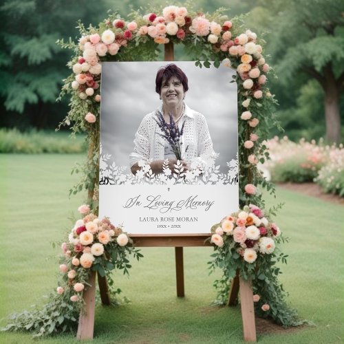 Floral Traditional  Elegant Grey Photo Funeral Foam Board