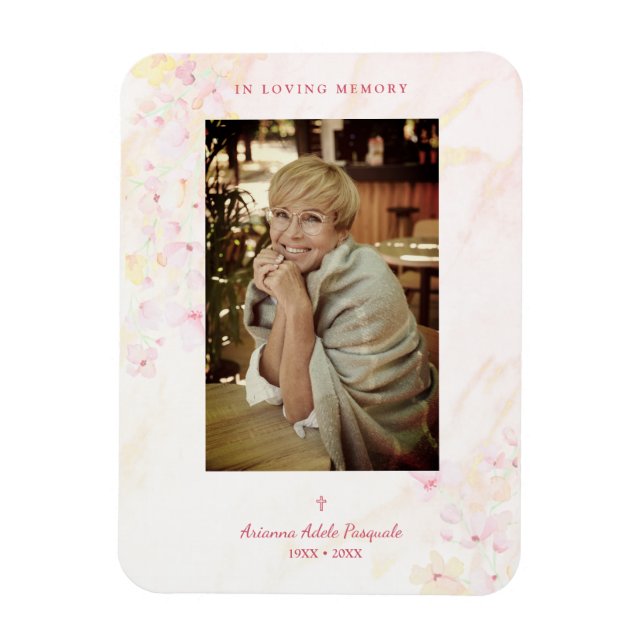 Floral Traditional & Elegant Pink Photo Funeral  Magnet (Vertical)