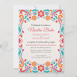 Floral Traditional Folk Art Spanish Wedding Invitation