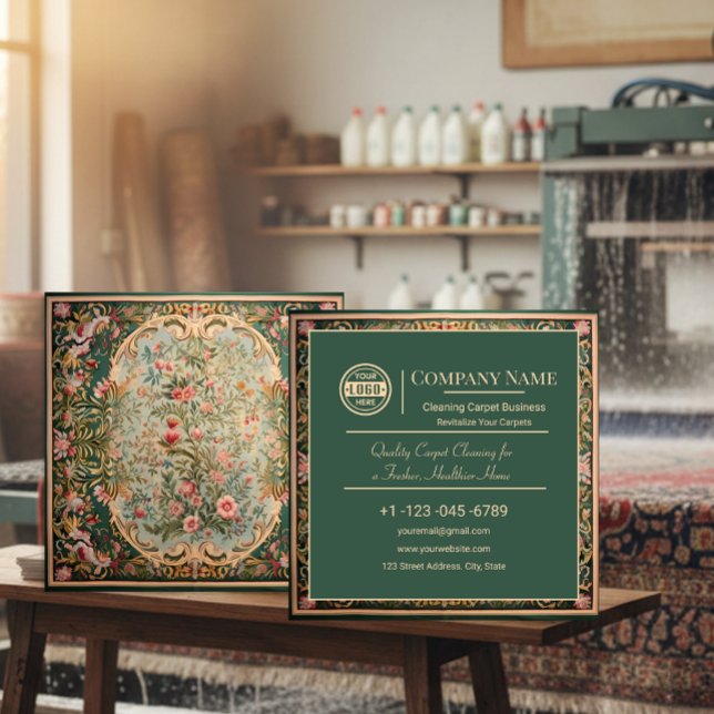 Floral Traditional Oriental Carpet Cleaning  Square Business Card (Creator Uploaded)