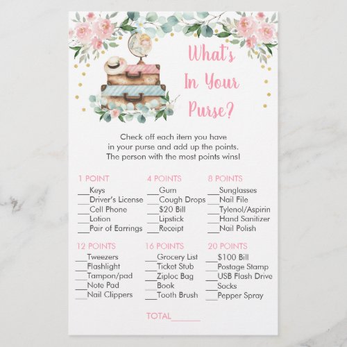 Floral Travel Bridal Whats In Your Purse Game