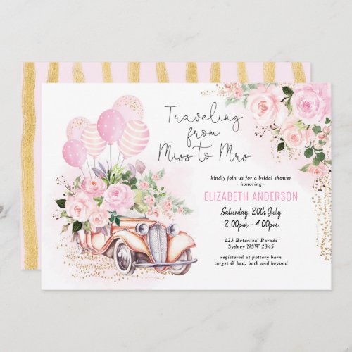 Floral Traveling from Miss To Mrs Bridal Shower Invitation