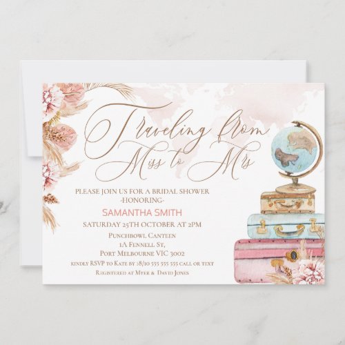 Floral Traveling from Miss to Mrs Bridal Shower Invitation